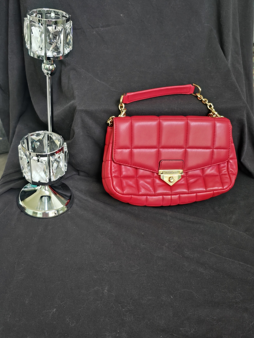 Michael Kors Soho Quilted Red Shoulder Bag with Gold-Tone Hardware
